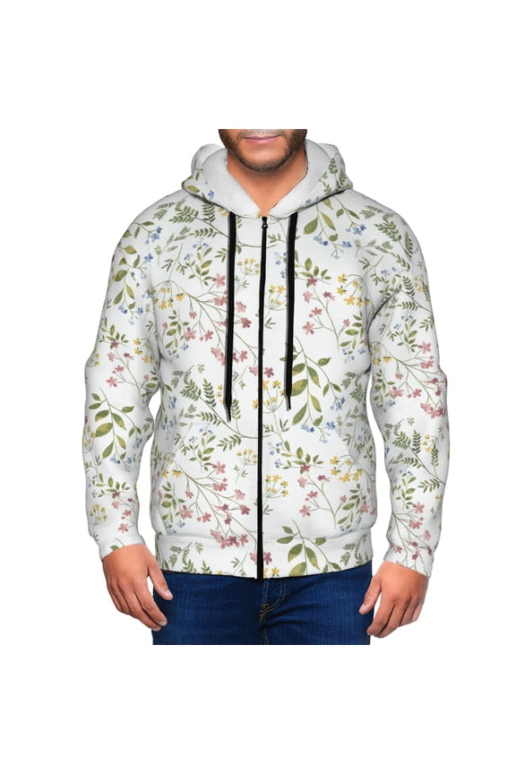 Aerial Flora Print Men Hoodies Casual Hoodies for Men with Zip Pockets Full Zip Long Sleeve Sweatshirt Sports Hooded Jacket-XX-Large