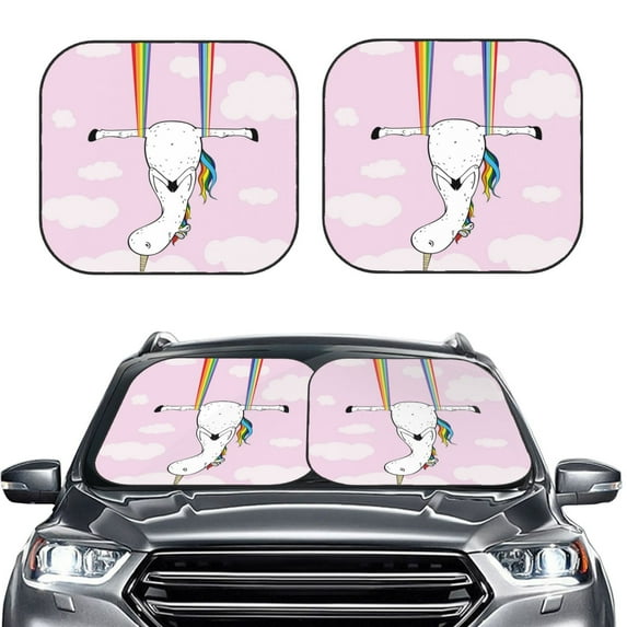 Kdxio Aerial Yoga For Unicorn Print 2-Piece Sun Shade Front Windshield - Foldable Car Front Window Sunshades For Most Sedans Suv Truck