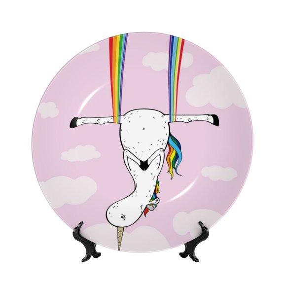 Kdxio Aerial Yoga for Unicorn Bone China Decorative Plate Ceramic Decorative Plate for Home Office Wall Stand Decorative Plates for Home Bedroom-10in