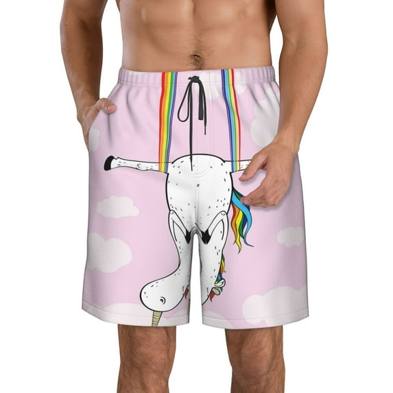 Kdxio Aerial Yoga for Unicorn Pattern Mens Casual Shorts - Drawstring Summer Beach Sports Shorts for Men