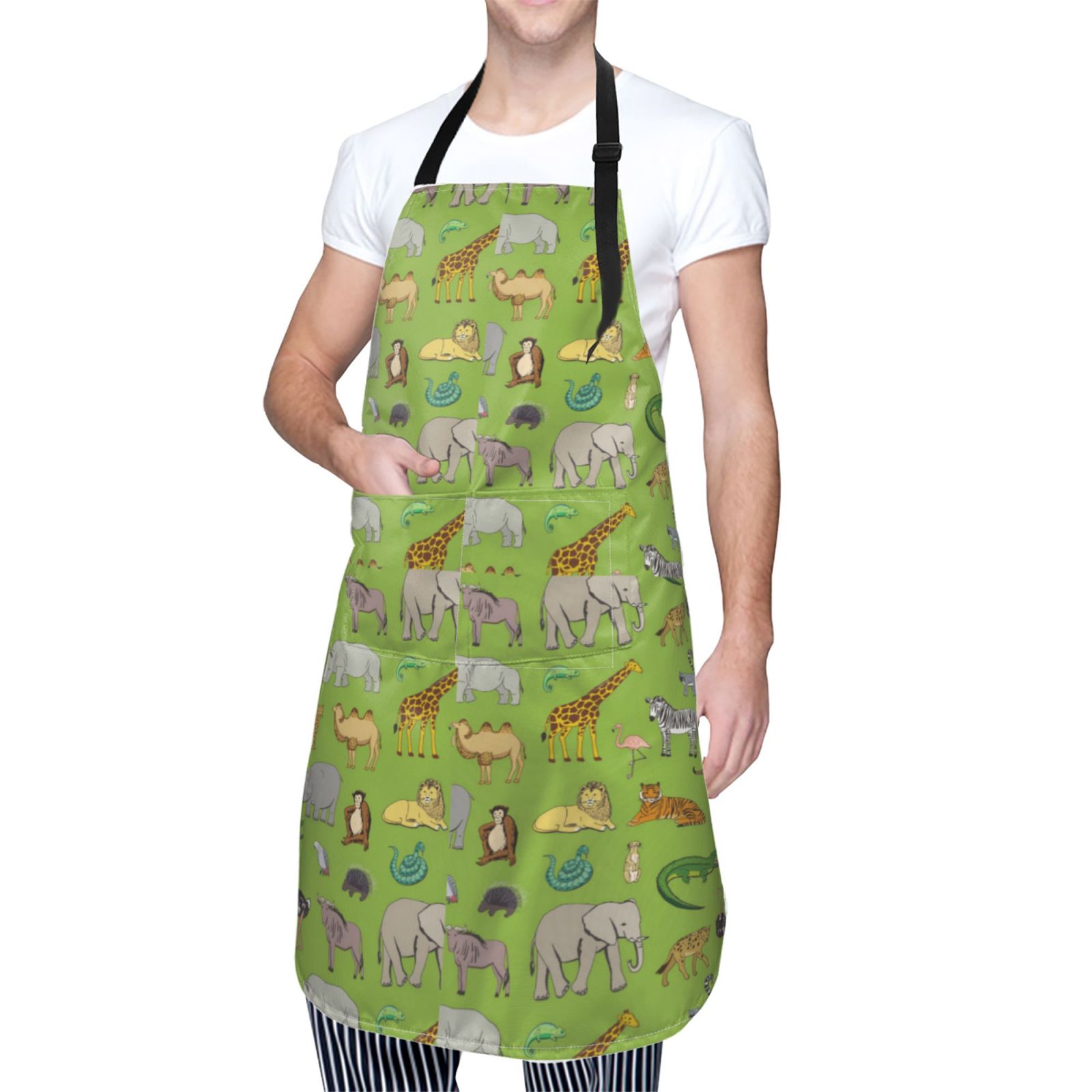 Kdxio African Animals 1 Apron with Pockets Adjustable Kitchen Aprons for Men Women Waterproof Aprons for Cooking,Drawing,Crafting, Baking Household Cleaning