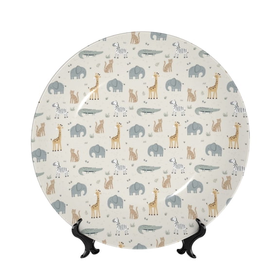 Kdxio African Animals Bone China Decorative Plate Ceramic Decorative Plate for Home Office Wall Stand Decorative Plates for Home Bedroom-8in