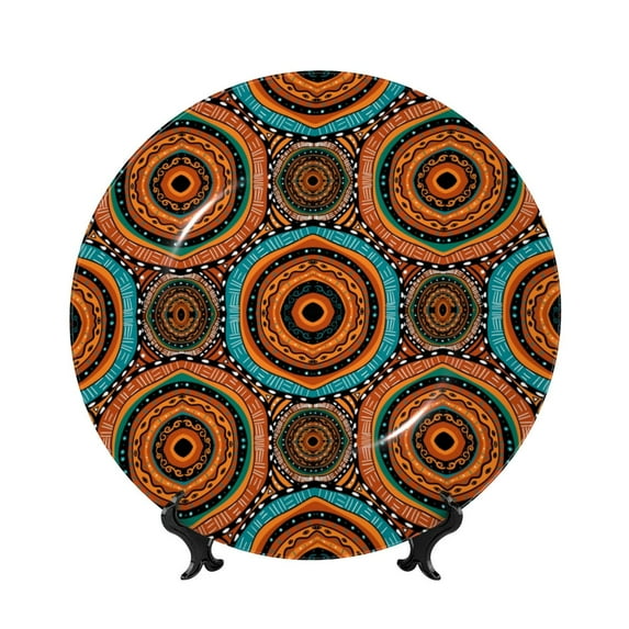 Kdxio African Tribal Style Bone China Decorative Plate Ceramic Decorative Plate for Home Office Wall Stand Decorative Plates for Home Bedroom-7in
