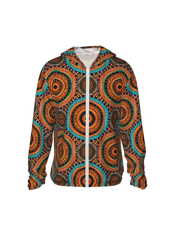 African Tribal Style Print Women Men Sun Protection UPF 50+ Jackets Zip Up Long Sleeve Hoodie Hiking Lightweight with Pockets