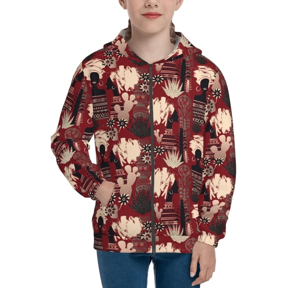 Kdxio African Women A Pattern Kids Boys Girls Zip Up Hoodie 3D Printed Hooded Sweatshirt Hoody Coat with Pocket 7-12 Y-Small