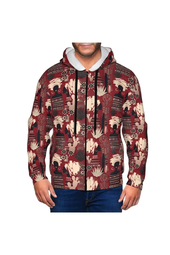 African Women A Print Men Hoodies Casual Hoodies for Men with Zip Pockets Full Zip Long Sleeve Sweatshirt Sports Hooded Jacket-Small