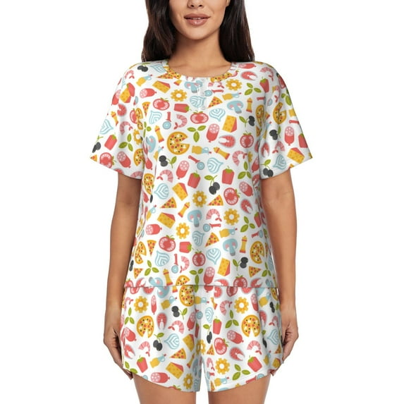 Kdxio Afternoon Tea Print Pajamas Sets for Women Short-Sleeved Pjs with Lounge Shorts Two Piece Sleepwear S-4XL