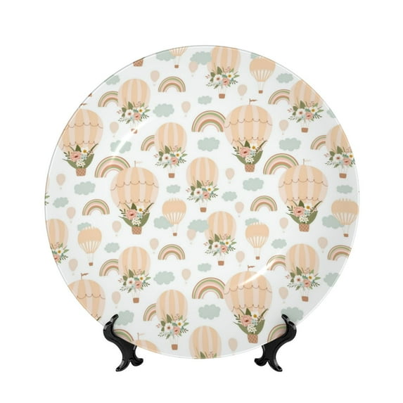 Kdxio Air Balloon and Flower Bone China Decorative Plate Ceramic Decorative Plate for Home Office Wall Stand Decorative Plates for Home Bedroom-6in