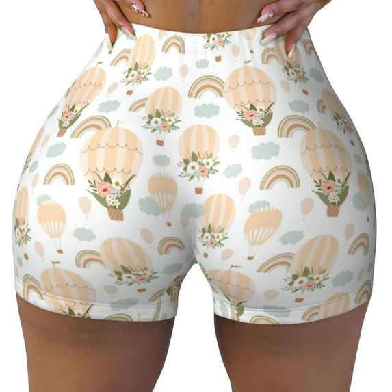 Kdxio Air Balloon and Flower Print Workout Shorts for Women Seamless Soft Smooth Gym Yoga Scrunch Active Shorts