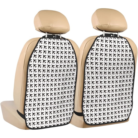 Kdxio Airplane Print 2 Pack Car Kick Mat Seat Cover Back Protector Mat with Pockets for Organizer Backseat Protector and Storage Anti Kick Pad for Vehicles