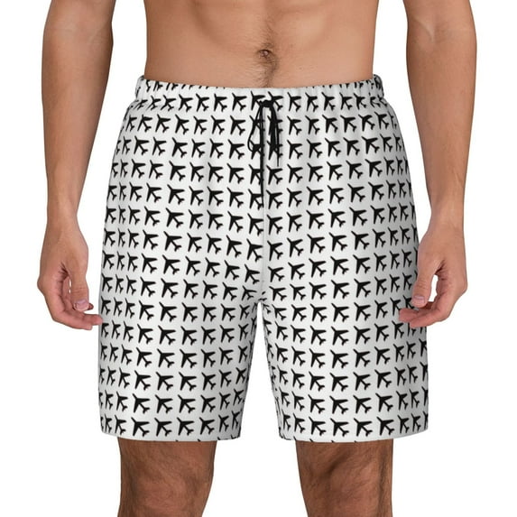 Kdxio Airplane Print Men's Swim Trunks with Compression Liner 7 Inch Inseam Quick Dry Swim Shorts