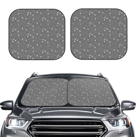 Kdxio Airplane Routes Around The World Print 2-Piece Sun Shade Front Windshield - Foldable Car Front Window Sunshades for Most Sedans SUV Truck