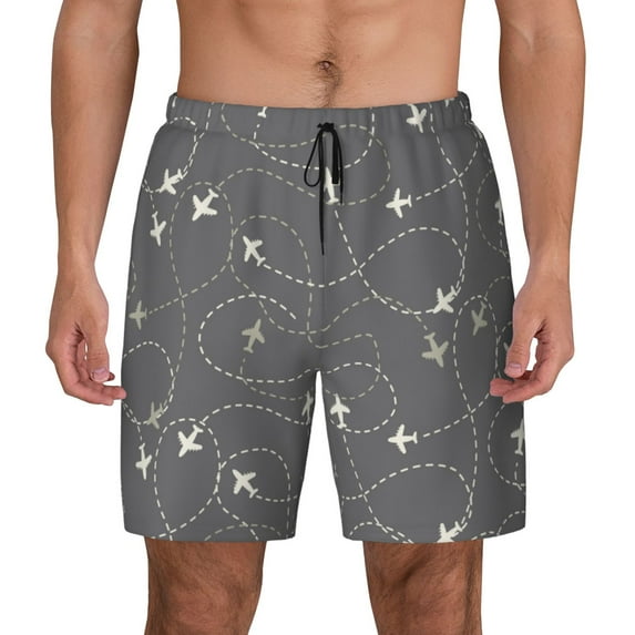 Kdxio Airplane Routes Around The World Print Men'S Swim Trunks With Compression Liner 7 Inch Inseam Quick Dry Swim Shorts