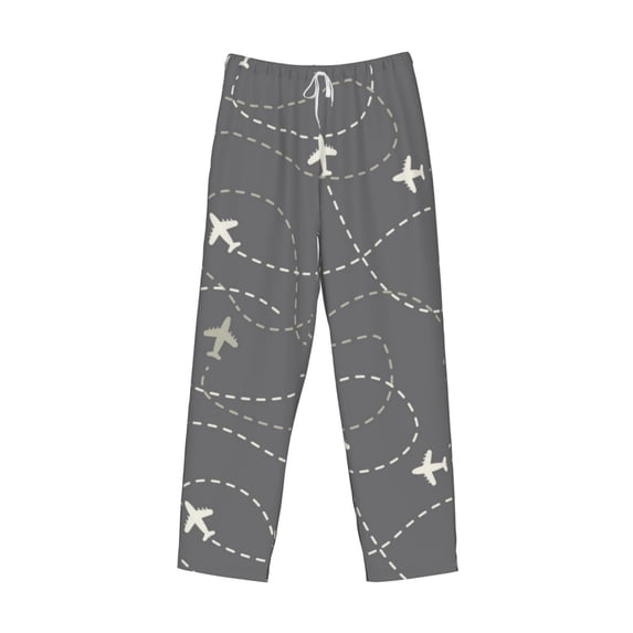Kdxio Airplane Routes Around The World Print Men's Sleep Pajama Pant Lounge Pants with Pockets