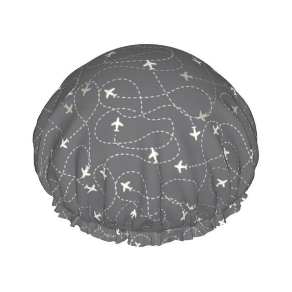 Kdxio Airplane Routes Around The World Print Shower Cap for Women,Elastic and Reusable,Double Waterproof Layers Bathing Hat