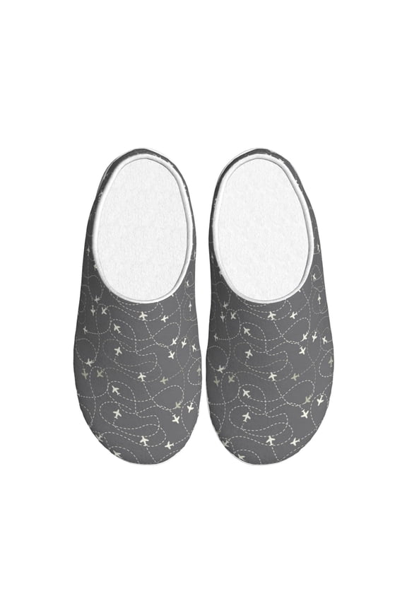 Airplane Routes Around The World Women's Men's Slippers Plush Slip-On House Slipper for Winter Indoor Soft Cushion Non-slip Fluffy Slides Slippers-39/40