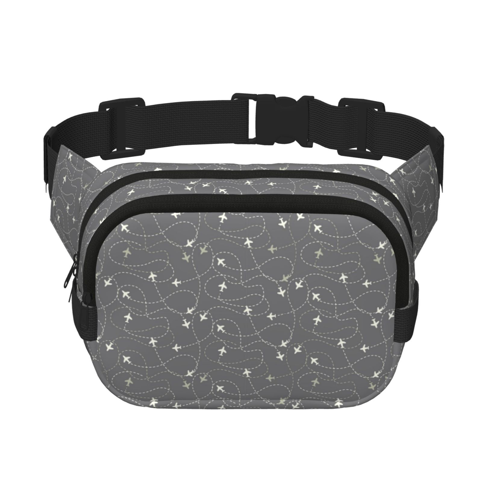 Kdxio Airplane Routes Around The World Crossbody Double Layer Waist Bag Belt Bag for Unisex Fanny Pack Fashion Waist Packs for Hiking Running Shopping Traveling