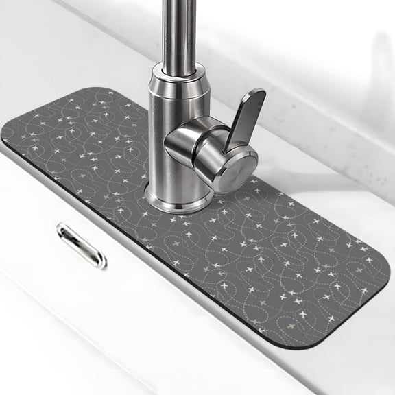 Kdxio Airplane Routes Around The World Pattern Non-Slip Diatom Mud Faucet Drain Pad,Self Absorbent Mat for Kitchen Sink for Variety Kitchen & Bathroom Countertops