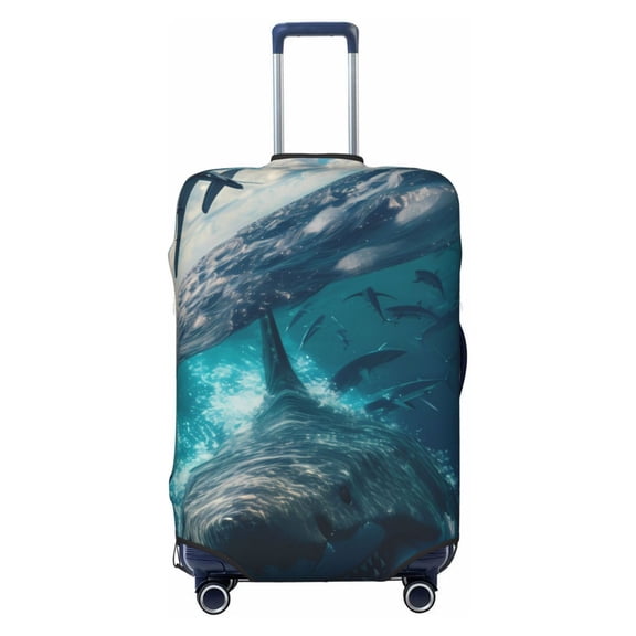 Kdxio Airplane Shark Pattern Luggage Cover for Travel,Elastic and Durable,Fits 18-32 Inch,Anti-Scratch Suitcase Protector-No luggage included
