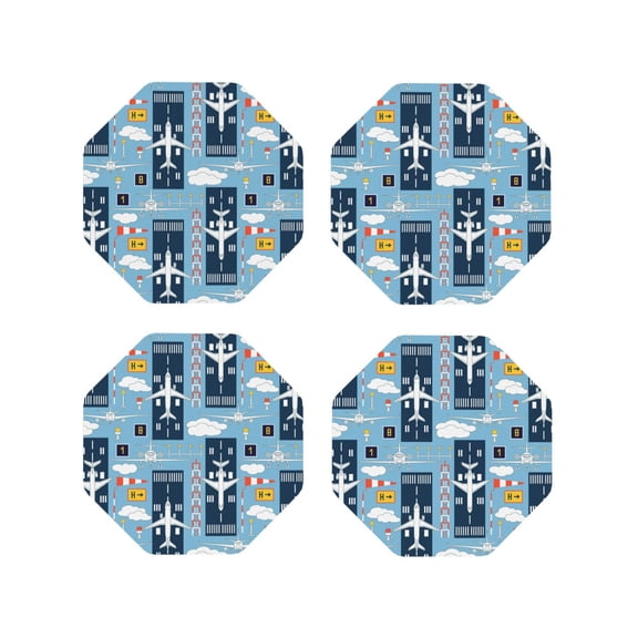 Kdxio Airplanes And Aviation Signs Funny Coasters,4 Pcs Leather Coasters,Housewarming Gifts,Protect Furniture From Water Marks Scratch And Damage