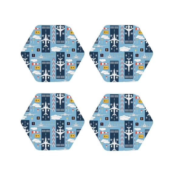 Kdxio Airplanes And Aviation Signs Funny Coasters,4 Pcs Leather Coasters,Housewarming Gifts,Protect Furniture From Water Marks Scratch And Damage