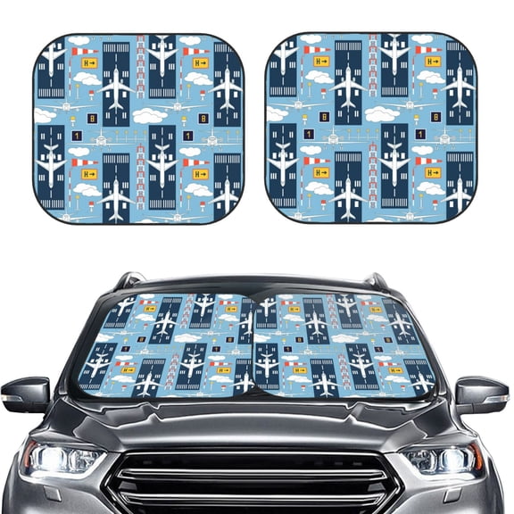 Kdxio Airplanes And Aviation Signs Print 2-Piece Sun Shade Front Windshield - Foldable Car Front Window Sunshades For Most Sedans Suv Truck