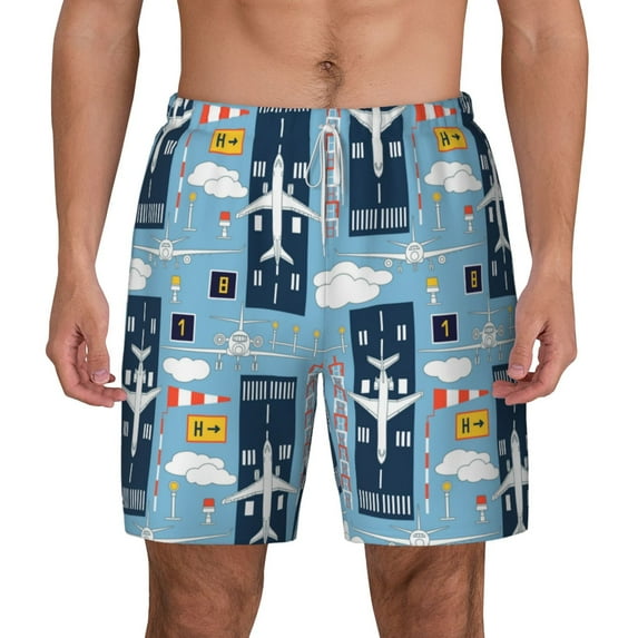 Kdxio Airplanes And Aviation Signs Print Men'S Swim Trunks With Compression Liner 7 Inch Inseam Quick Dry Swim Shorts