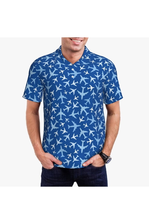 Airplanes in the Sky Print Men's Short Sleeve Polo Shirt,Midweight Men's Shirt