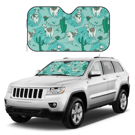 Kdxio Alapaca in Boho Print Windshield Sun Shade, Foldable Sun Blocker for Car,Truck,SUV Automotive Interior Sun Protection,Reflective Shade for Front Windshield(Medium)
