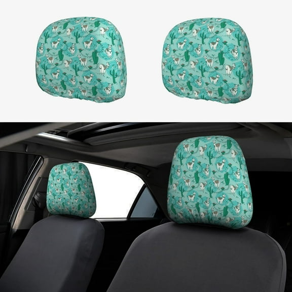 Kdxio Alapaca in Boho Pattern Print 2 Piece Car Head Rest Covers Set Auto Front/Rear Seats Headrest Cover Universal Fit Most Cars,Sedan, SUV