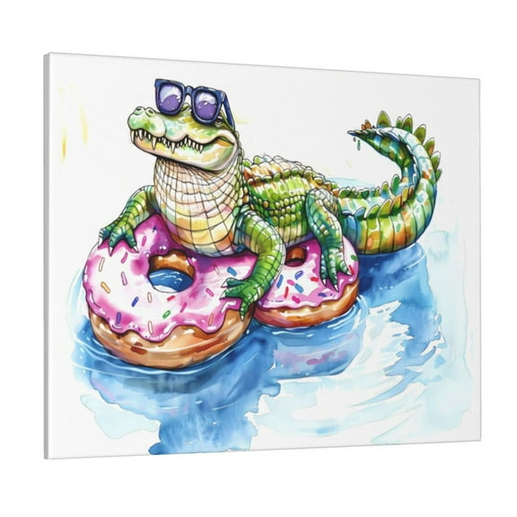 Kdxio Alligator Donut Pool Float Pattern Canvas Wall Art for Living Room Wall Decor for Bedroom Bathroom Modern Framed Canvas Art Prints Ready to Hang,Horizontal