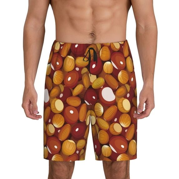 Kdxio Almond Nuts Print Mens Sleep Shorts Bottoms Soft Comfy Pajama Wear Pants with Drawstring Pockets