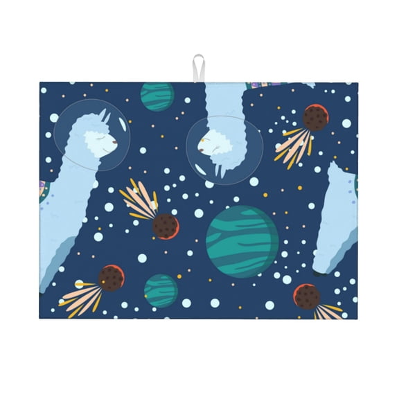 Kdxio Alpaca Astronaut in Space for Dish Drying Mat,24*18 inch Absorbent Dish Drainer Kitchen Counter,Large Size Dish Drying Pad for Countertops,Draining Racks