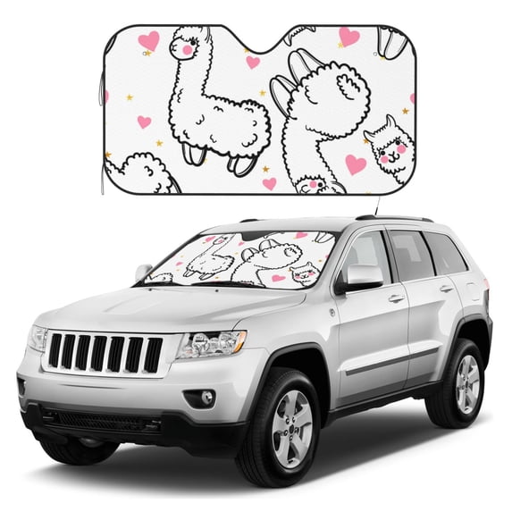 Kdxio Alpacas and Hearts Print Windshield Sun Shade, Foldable Sun Blocker for Car,Truck,SUV Automotive Interior Sun Protection,Reflective Shade for Front Windshield(Medium)