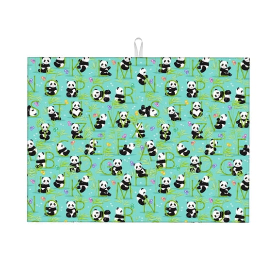Kdxio Alphabet And Panda for Dish Drying Mat,24*18 inch Absorbent Dish Drainer Kitchen Counter,Large Size Dish Drying Pad for Countertops,Draining Racks