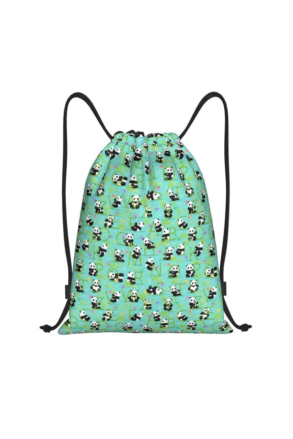 Alphabet And Panda Print Drawstring Backpack Bag,Waterproof Draw String Back Sack, Gym Drawstring Bags Swim Bag For Unisex