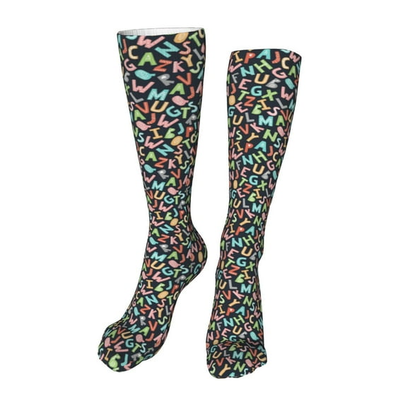 Kdxio Alphabet Funny Silky Novelty Funky Long Knee High Socks Soft 3D Print Cosplay Crazy Stockings for Men Women