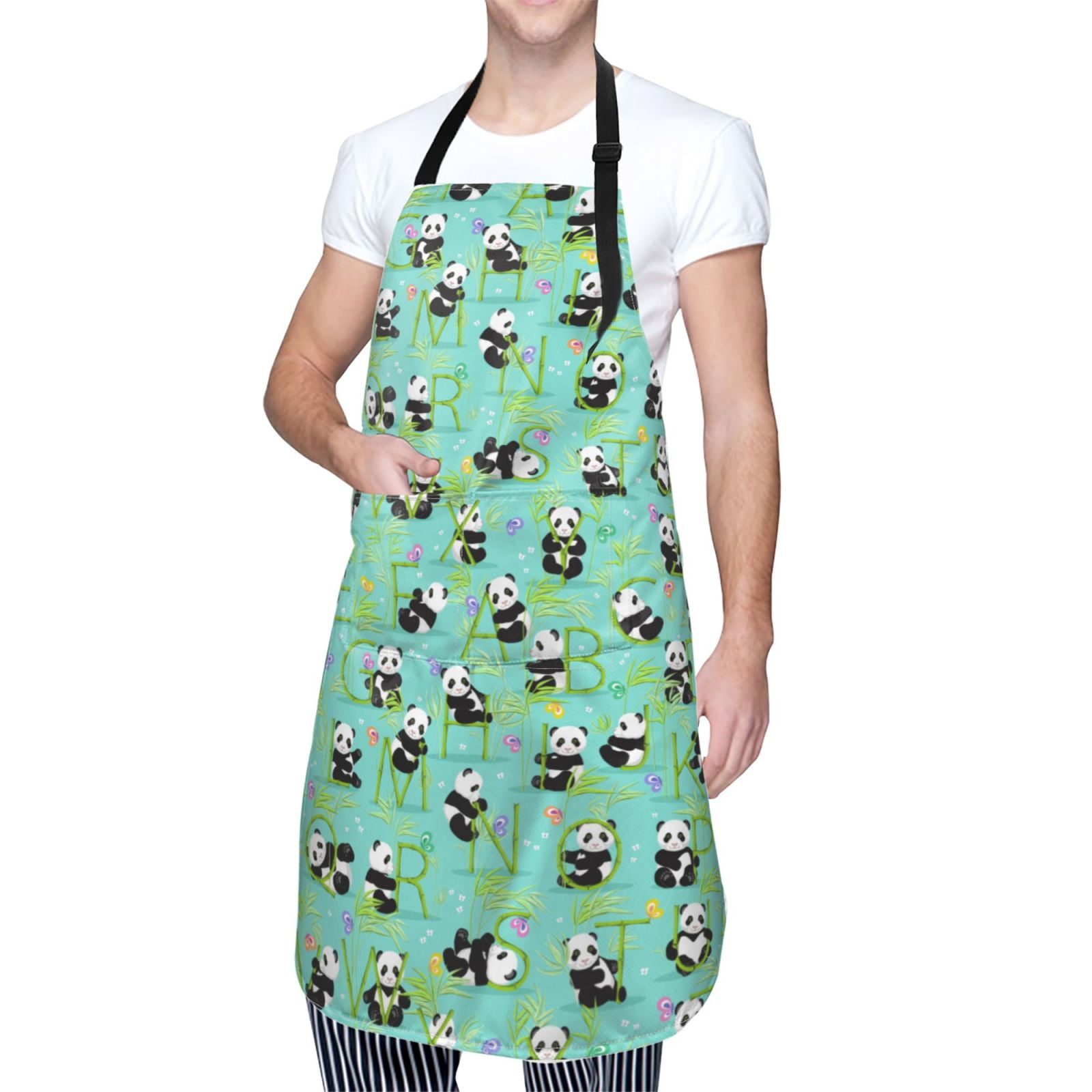 Kdxio Alphabet And Panda Apron with Pockets Adjustable Kitchen Aprons for Men Women Waterproof Aprons for Cooking,Drawing,Crafting, Baking Household Cleaning