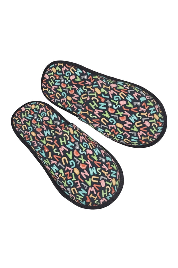 Alphabet Pattern Slippers for Women Memory Foam Fuzzy House Slippers Bedroom Non-slip Warm Womens Slippers