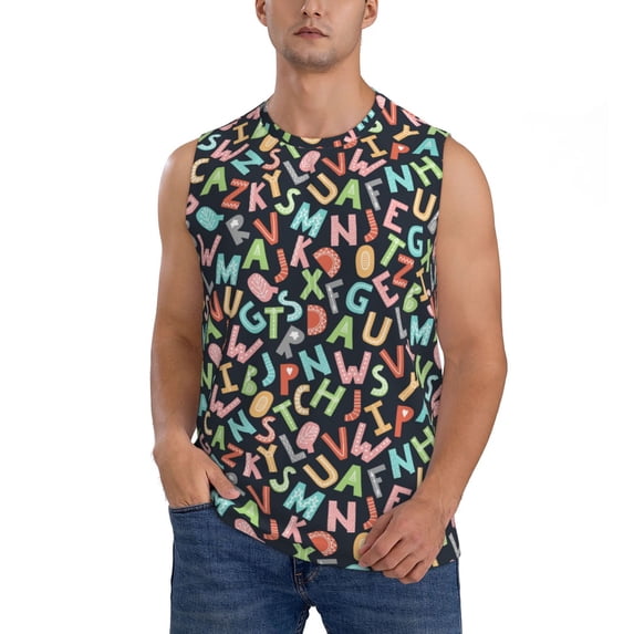 Kdxio Alphabet for Men's Muscle T-shirt,Sleeveless for Workout Running Athletic Gym Lounge Casual