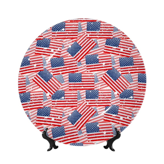 Kdxio America Flags Bone China Decorative Plate Ceramic Decorative Plate for Home Office Wall Stand Decorative Plates for Home Bedroom-6in