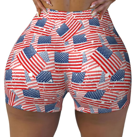 Kdxio America Flags Print Workout Shorts for Women Seamless Soft Smooth Gym Yoga Scrunch Active Shorts