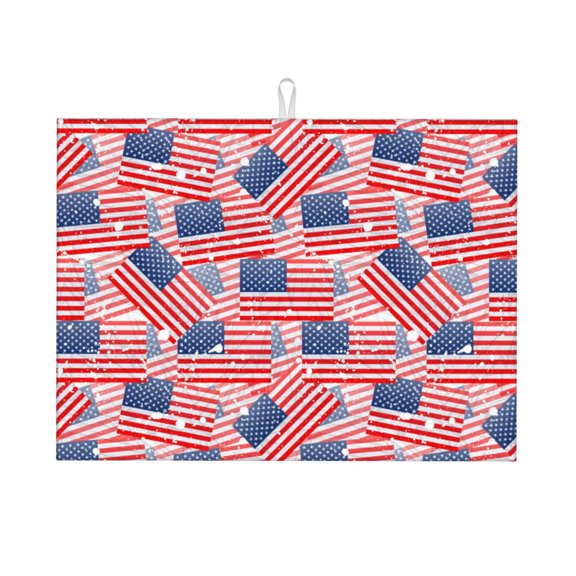 Kdxio America Flags for Dish Drying Mat,24*18 inch Absorbent Dish Drainer Kitchen Counter,Large Size Dish Drying Pad for Countertops,Draining Racks