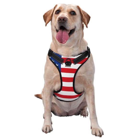 Kdxio America Flags3 Print No Pull Dog Harness Adjustable Reflective Oxford Easy Control Medium Large Dog Harness for Training and Everyday-