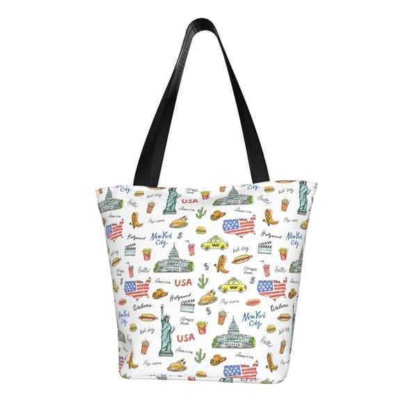 Kdxio America Landmarks Women Reusable Grocery Bags Foldable Ripstop,Reusable Shopping Bags for Shopping,Gym,Gift