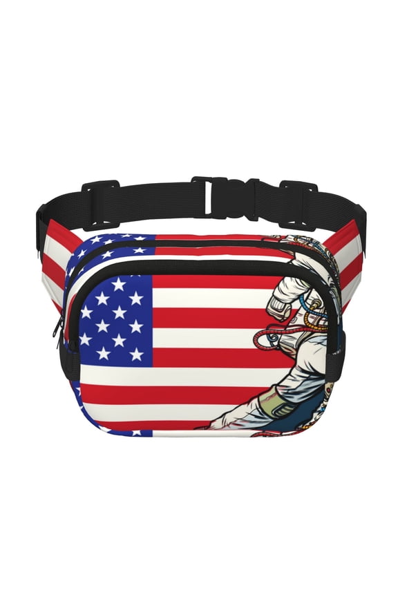 American Astronaut Runs Forward Crossbody Double Layer Waist Bag Belt Bag for Unisex Fanny Pack Fashion Waist Packs for Hiking Running Shopping Traveling