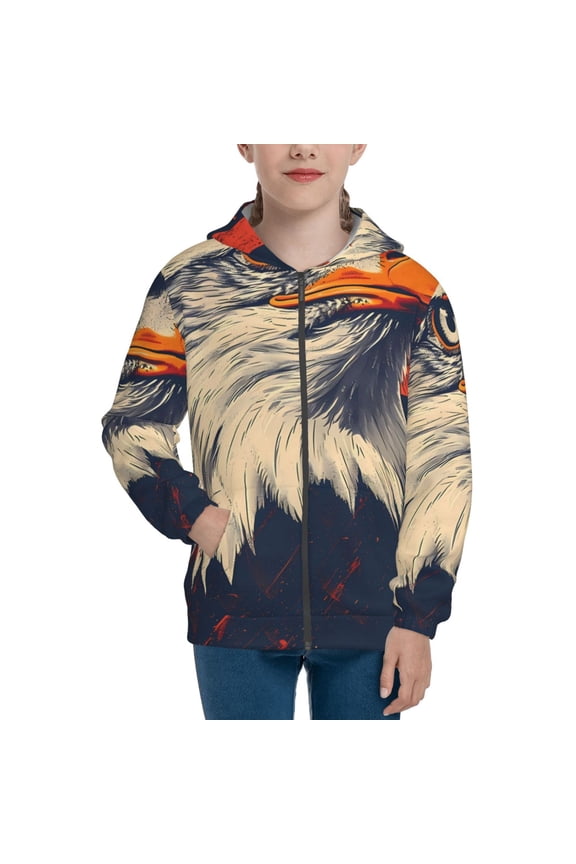 American Bald Eagle A Pattern Kids Boys Girls Zip Up Hoodie 3D Printed Hooded Sweatshirt Hoody Coat with Pocket 7-12 Y-Small