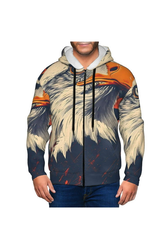 American Bald Eagle A Print Men Hoodies Casual Hoodies for Men with Zip Pockets Full Zip Long Sleeve Sweatshirt Sports Hooded Jacket-XX-Large