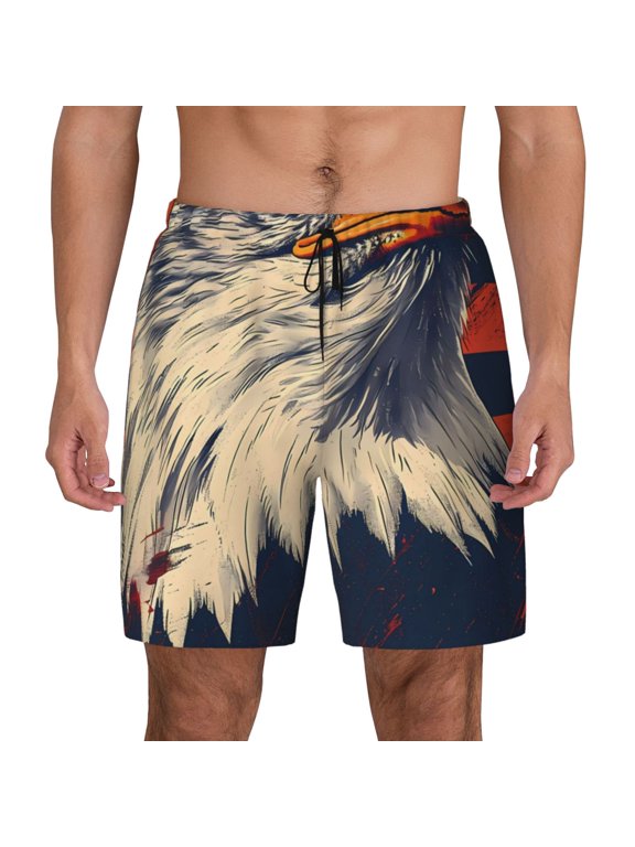 American Bald Eagle A Print Men's Swim Trunks with Compression Liner 7 Inch Inseam Quick Dry Swim Shorts