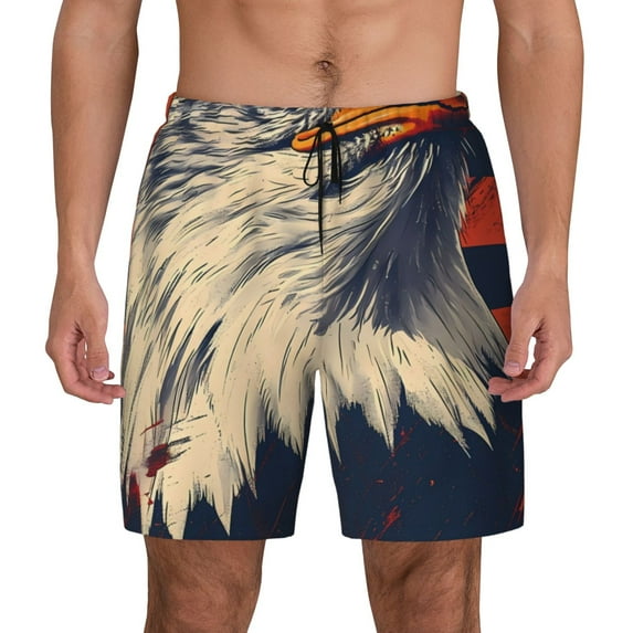 Kdxio American Bald Eagle A Print Men's Swim Trunks with Compression Liner 7 Inch Inseam Quick Dry Swim Shorts